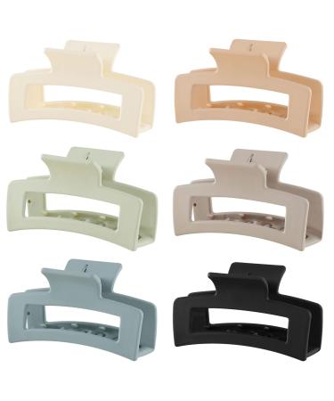 6 Pack Square Claw Clips Big Hair Claw Clips for Women Girls 4.1" Large Non-slip Hair Clips Rectangular Claw Hair Clips Matte Hair Claws Strong Hair Accessories Jumbo Claw Clip for Thick Hair Light Color