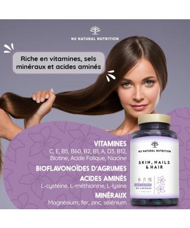 Biotin Food Supplement Hair Skin and Nail. Vitamins C E B. Minerals Zinc Magnesium and Selenium. Hair and Beard Growth Nail Care. Hair Biotin 90 Capsules. N2 Natural Nutrition - Buy Online on GoSupps.com