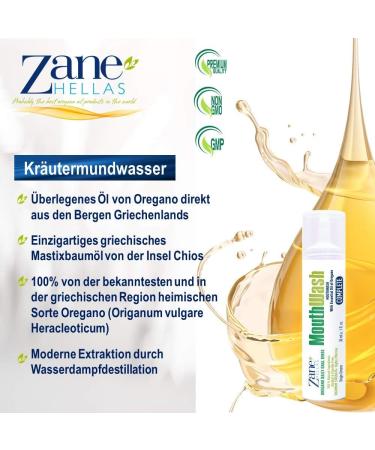 Zane Hellas Oregano Daily Mouthwash - Herbal Solution for Gingivitis Plaque Dry Mouth & Bad Breath - 100% Alcohol & Fluoride Free - 2 fl. oz (60 ml) - Buy Online on GoSupps.com