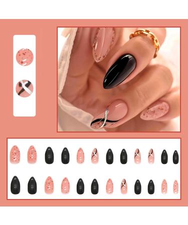 Almond False Nails Short 24Pcs Nude French Press On Nails with Polka Dot Designs - Glossy Acrylic Fake Nails for Women - Buy Online on GoSupps.com