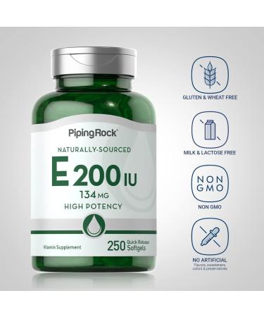 Piping Rock Vitamin E 200 IU Softgels - 250 Capsules | High-Potency Non-GMO Gluten Free Supplement - Buy Online on GoSupps.com