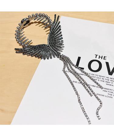 Angel Wings Rhinestone Hair Clips - Black Tassel Claw Clips for High Ponytail Styling - Buy Online on GoSupps.com