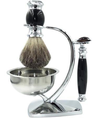 Premium Razor Holder Set - Luxury Shaving Stand & Accessories for Men | Double Blazing Razor & Soap Shell | Perfect Gift - 9.5x15cm Silver - Buy Online on GoSupps.com