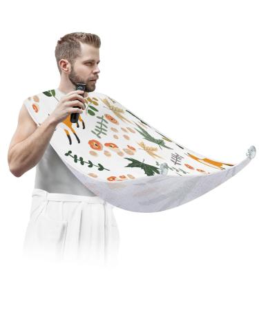 Beard Bib Apron Beard Bib Hair Catcher for Men Shaving and Trimming Non-Stick Waterproof Beard Cape Grooming Cloth Cute Foxes Pattern