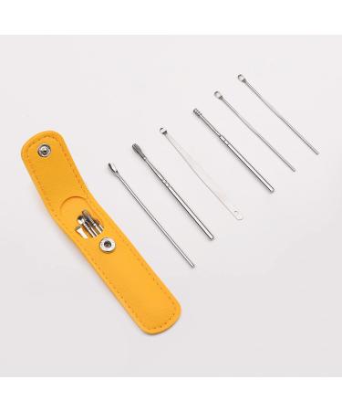 Nauze 6Pcs Stainless Steel Ear Wax Removal Kit - Reusable Metal Ear Cleaner for Children and Adults | Portable Bag Included (Yellow) - Buy Online on GoSupps.com