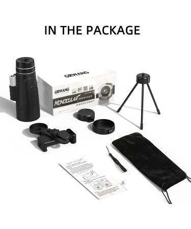 GRWANG 12X50 HD Monocular Telescope for Adults & Kids - Waterproof BAK4 Prism, Ideal for Bird Watching, Hunting & Camping - Includes Smartphone Adapter & Tripod - Perfect Outdoor Gift - Buy Online on GoSupps.com