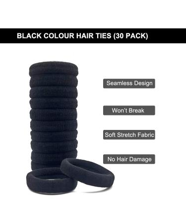 Yedtreg Hair Bobbles for Women 30 Pack Black Hair Ties No Damage Seamless Soft Hair Bands for Thick Curly Hair Strong Elastic Ponytail Holders Hair Accessories (Black Colour) - Buy Online on GoSupps.com