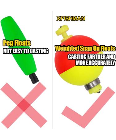 XFISHMAN Weighted Bobbers for Fishing - 8-12 Pack Handmade Foam Float Slip Bobbers for Crappie, Bluegills, Panfish, and Catfish - 1 Inch Round Fixed Bobber Kit - Buy Online on GoSupps.com