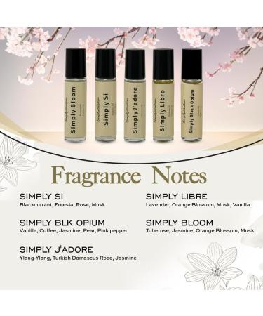Simply Set Inspired by Bloom Si J'Adore Libre & Black Opium Long Lasting Travel Size Fragrance Oil Roll On Perfume w/Liquid Coconut oil European Sourced 10 ml (Pack of 5) 1 Count (Pack of 5) Simply BestSeller Set - Buy Online on GoSupps.com