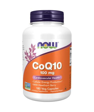 NOW Supplements, CoQ10 100 mg with Hawthorn Berry, Pharmaceutical Grade, All-Trans Form produced by Fermentation, 180 Veg Capsules 180 Count (Pack of 1)