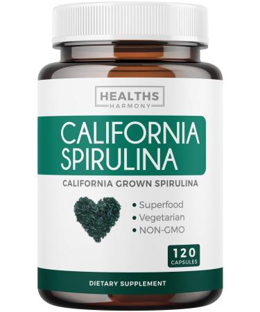 California Spirulina Capsules (NON-GMO) 120 Vegetarian Capsules 500mg - Blue Green Algae Superfood from Spirulina Powder - Grown in California - Gluten Free & Non-irradiated - No Tablets