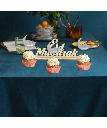 Eid Mubarak Cupcake Toppers 10pcs Eid Acrylic Cupcake Topper Ramadan Cake Decorations Kareem Party Supplies for Muffin Cake Silver - Buy Online on GoSupps.com