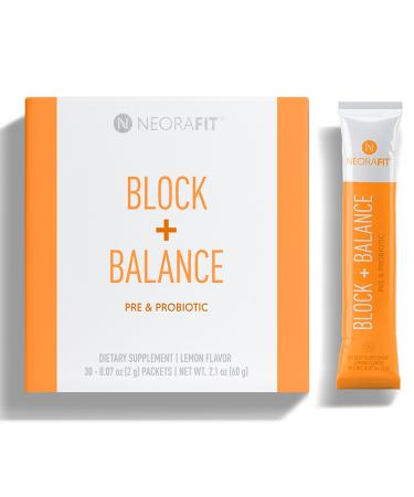 NeoraFit - Block+Balance Pre and Probiotic Powder - Daily Use Craving Support Vitamin C & B Blend Convenient Stick Packs - 30 Count