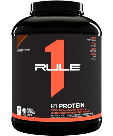 Rule 1 Protein | Super-Pure 100% Whey Isolate & Fast-Acting Whey Hydrolysate | 25 Grams Protein 4 Grams Glutamine & 6 Grams BCAAs Per Serving (5LB Chocolate Fudge) Chocolate Fudge 5LB