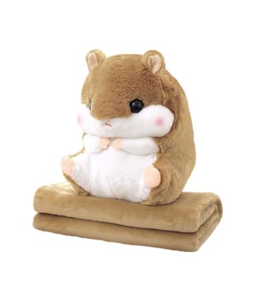 MUZIRI KINOKOO Plush Pillow Blanket Cute Hamster Plush Blanket for TV Sofa Office Nap Blanket Folding Throw Blanket Stuffed Throw Pillow Plane Blanket Soft Plush Toy Blanket-Light Coffee No seed Light Coffee