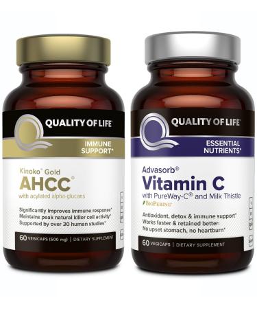 Quality of Life AHCC Kinoko Gold and Advasorb Vitamin C - Immune Support Bundle