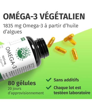 Vegan Omega 3 - 3336 mg Algae Oil - 1000 mg DHA & 500 mg EPA per Dose - Heavy Metal Free - 80 Capsules - Made in Germany - Buy Online on GoSupps.com