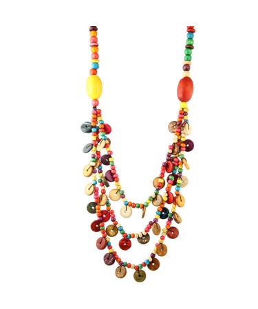 Kesyoo Bohemian multi -layer necklace coconut pearls colorful pearl pendant necklace women women gift sommer party hawaii laua party jewelry random color