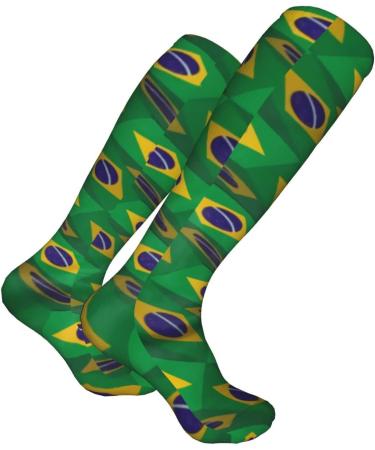 Brazil Flag 3D Art Compression Socks for Men & Women | 15-20 mmHg Support for Running & Cycling - Buy Online on GoSupps.com