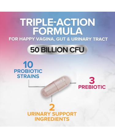 Vaginal Probiotics for Women pH Balance with Prebiotics - 50 Billion CFU - 10 Unique Feminine Strains Cranberry & D-Mannose for Women's Probiotic Vag Health Supplement Bottled in USA - 120 Capsules 120 Count (Pack of 1) - Buy Online on GoSupps.com