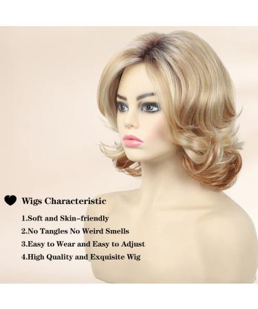 Beimer Blonde Short Curly Bob Wig for Women - Shoulder Length Wavy Wig with Dark Roots - Synthetic Natural Hair for Daily Wear - Buy Online on GoSupps.com