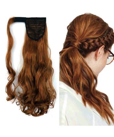 iLUU Wrap Around Ponytail Hair Extension 100g One Piece Magic Paste Hairpiece 18" Synthetic Curly Wavy Pony Tail Hair Pieces Strawberry Blonde Color Ponytail Hair Extensions #30J for Women #30J-chestnut auburn