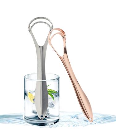 Autuuuckee double tongue cleaner-scrap head tongue cleaner made of metal for bad breath tongue cleaner for safe breath tongue scraping for adults travel-friendly (rose gold+primary color)