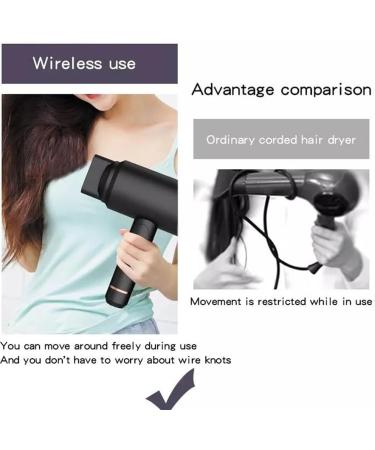 Cordless Hair Dryer for Womenm Lonic Blow Dryer with Magnetic Nozzle Rechargeable Low Noise Hair Dryers Wireless Hair Dryer for Home/Travel - Buy Online on GoSupps.com