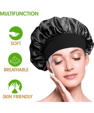 BIZBUY 3 Pack Satin Bonnet Hair Bonnet for Sleeping Night Hair Sleeping Caps with Wide Elastic Band Silk Bonnet is Suitable for Long Straight and Curly Hair. Black+Red+Purple - Buy Online on GoSupps.com
