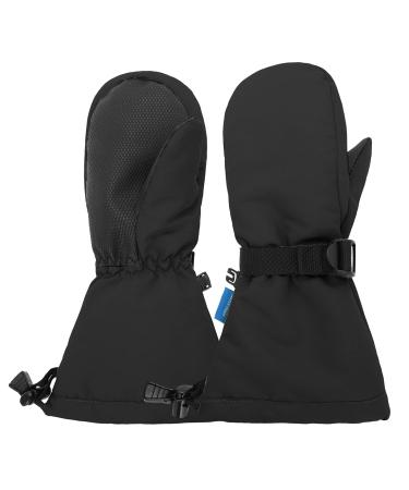 Kids Snow Gloves Waterproof Toddler Gloves Winter Ski Mittens for Toddler Girls Boys Long Windproof Mittens Black S (fits 2-4 years)