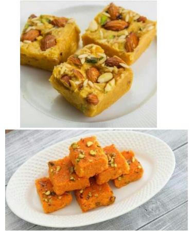 Two Different Types Of Delicious Indian Traditional Sweets Raksha Bandhan Marriage Diwali Holi Ganesh Chaturthi Festival Treat For Family & Friends (2 375g Each) (Green Pista Barfi & Milk Cake) Green Pista Barfi And Milk Cake - Buy Online on GoSupps.com