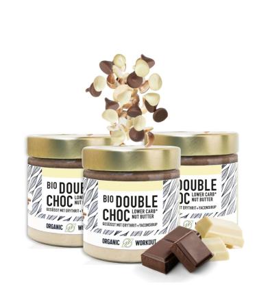 Organic Double-Choc Nussmus |Nut nougat cream |Cashew hazelnut |Vegan |Lower-Carb |Without added sugar |Erythritus sweetened |3x190g Organic Workout Double Chocolate 1.00 kg (1 Pack)