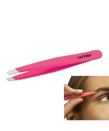Wide Grip Slant Tweezers - German Stainless Steel - Hand-Filed Slanted Tips for Ultra-Precision - Tweezers for Eyebrows and Nose/Ear/Facial Hair - Professional Grade (Pink)