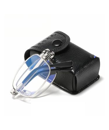 Iynwbjts foldable reading glasses anti-blue light reading glasses double usage wide and close dual-use men and women old light high-end (color: silver frame size: 2.50) 2.50 silver frame