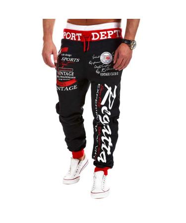 COTTORY Men's Hiphop Dance Jogger Sweatpants Trousers Red Black Large