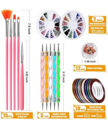 Xptieeck Nail Art Tool Set: Nail Pen Stamp Nail Painting Brush Nail Dotting Tool Nail Foil Manicure Tape Rhinestones for Nails - Buy Online on GoSupps.com