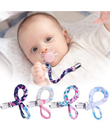 Pacifier Clips for Boys and Girls - Hand-Made Braided Soothie Leash - 4 Pack in Gray, Yellow, White, Blue - Buy Online on GoSupps.com