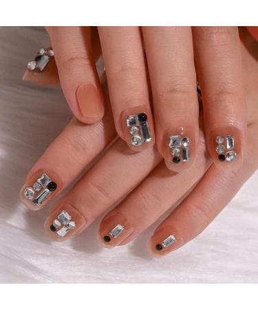 Sethexy Short Square French False Fingernails - 24 Glossy Pink Acrylic Press-On Nail Tips with Strass for Women & Girls - Buy Online on GoSupps.com