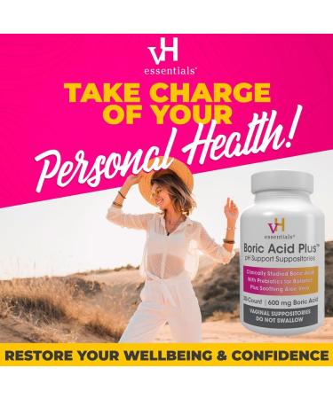 vH Essentials Boric Acid Plus Vaginal Suppositories - Prebiotic & Aloe Vera for pH Balance Odor Control & Freshness - 600mg 30 Count - Buy Online on GoSupps.com