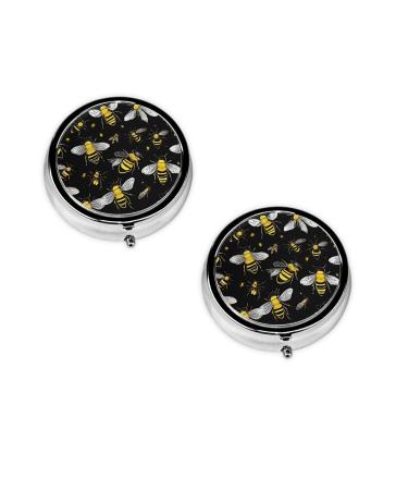 Bumble Bees Printed Mini Round Pill Box Pill Box 3 Compartment Medicine Pill Case Pill Organizer Travel Pillbox Portable Pill Box for Pocket Home Office Use