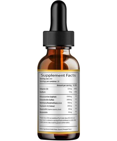 Glucosamine Chondroitin MSM Liquid Drops FSA-HSA - Joint Support Supplement for Mobility Flexibility & Bones Chondroitin Sulfate Supplement Turmeric Quercetin Bromelain MSM Oil 2 FL.OZ 2 Fl Oz (Pack of 1) - Buy Online on GoSupps.com