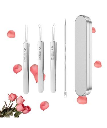 Usiveinborn Blackhead Remover Usiveinborn Usiveinborn Tweezers Usiveinborn Stainless Stainless Steel Facial Blackhead Remover Tweezers with Iron box (4 Pcs)