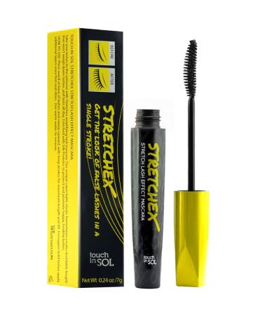 TOUCH IN SOL STRETCHEX Stretch Lash Effect Mascara - Silk Protein For Longer  Thicker  Voluminous Eyelashes - No Clump  Smudge Proof  Flake Proof Makeup Mascara  0.24 fl.oz.
