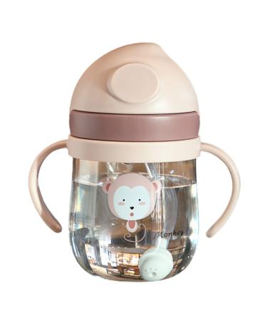 Bigougem 8.45oz Baby Bottle with Straw  Ergonomic Handle with Scale Gravity Ball Design Leak-proof Drop Resistance Water Bottle Practical Drinking Universal Children Sippy Cup Light Pink