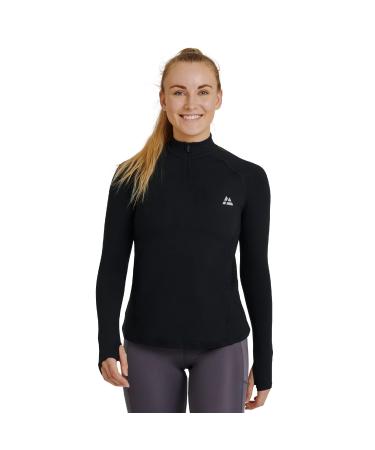 DANISH ENDURANCE Women's Long Sleeve Athletic Shirt, 1/4 Zip, Lightweight Stretch, Gym, Running Black Large