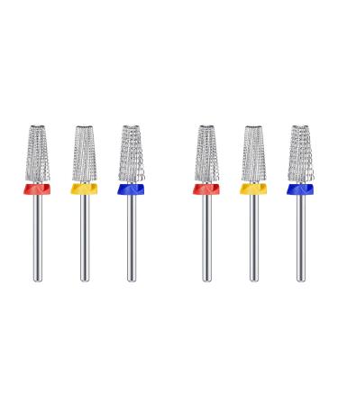 Jasaly 6 Pieces Tungsten Carbide 5 in 1 Nail Drill Bit Multifunctional Conical Shaping Carbide Nail Drill Bit Use for Both Left