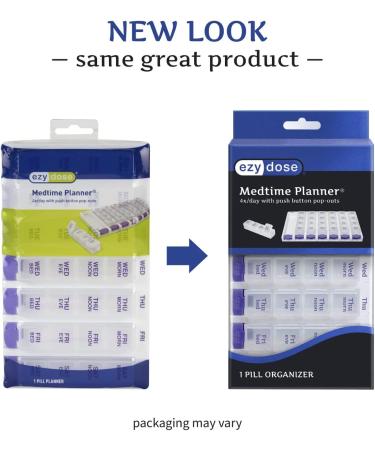 EZY DOSE Weekly 4 Times a Day Push Button Pill Organizer - Removable Daily Pillboxes - Assorted Colors - Large Size - Patented Design - Clear - Pack of 1 - Buy Online on GoSupps.com