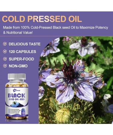 120 Black Seed Oil Capsules Cold Pressed Pure Organic Nigella Sativa - Buy Online on GoSupps.com