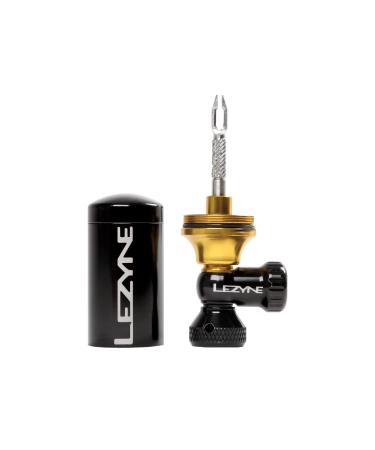 Lezyne, Tubeless CO2 Blaster | CO2 Inflator / Tubeless Bike Tire Repair Kit w/ 2x20g Threaded Cartridges, Black / Gold, Road, Gravel, Mountain, XC, Enduro Head & 20g Cartridge x2