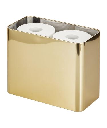 mDesign Deep Steel Floor Stand Toilet Paper Organizer, 4-Roll Tissue Storage Holder Container Bin for Bathroom, Fits Under Sink, Vanity, Shelf, in Cabinet, or Corner, Mirri Collection - Soft Brass Soft Brass 6 x 11 x 9